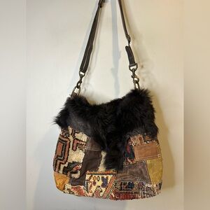 Rare Ralph Lauren Carpet Bag Shearling Tote Bag Cross body